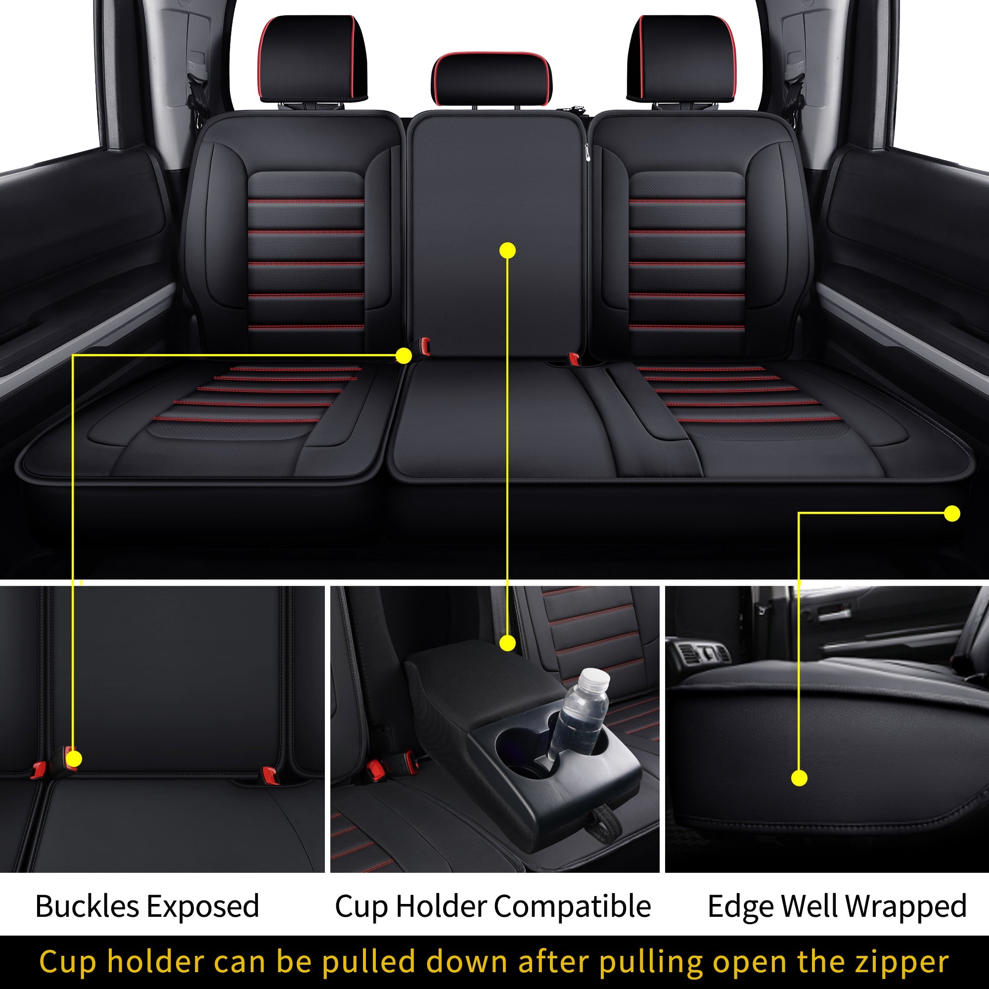 LUCKYMAN CLUB Tundra Customisation Seat Covers with Faux Leather fit for 2014-2021 Tundra Crew, CrewMax, and Double/Extended Cab; Acceptably fit for 2007-2013 Tundra pickups