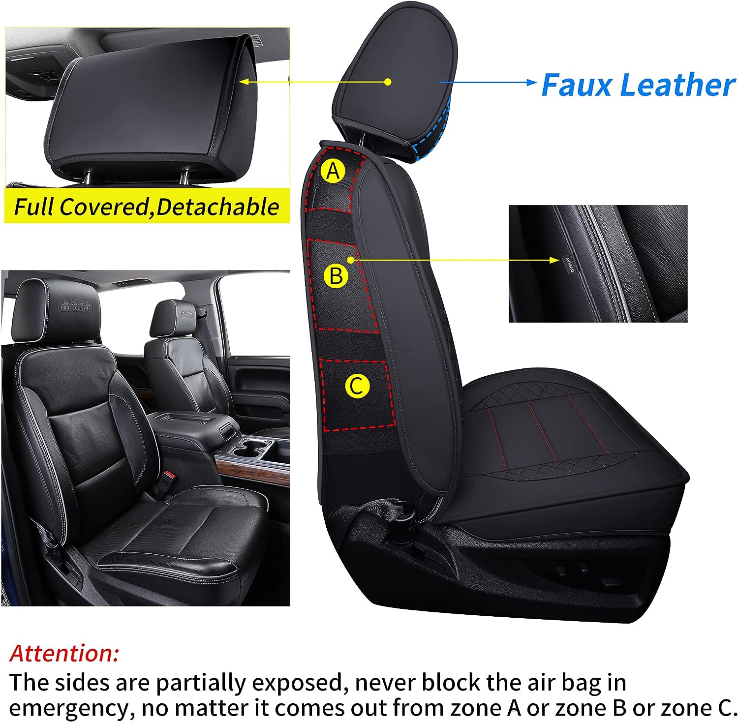 LUCKYMAN CLUB Silverado Seat Covers, Fit for 2019-2025 Chevy Silverado GMC Sierra 1500 and 2020-2023 2500HD 3500HD Crew Cab Water Proof Faux Leather