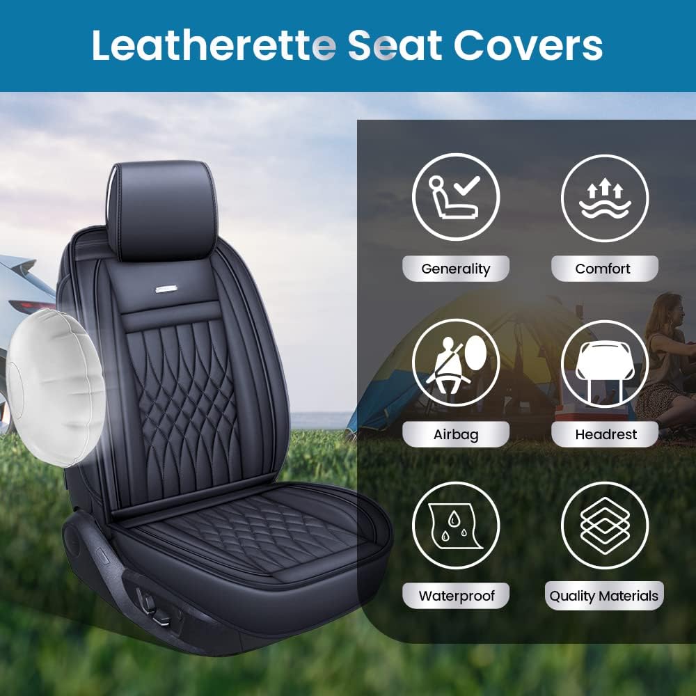 Car Seat Covers Full Set with Waterproof Leather Universal Fit for