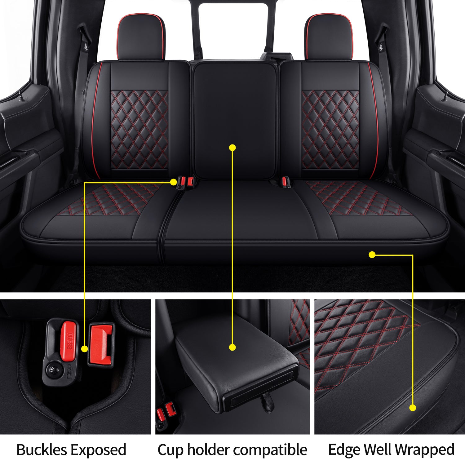 Ford F150 Faux Leather Seat Covers for 2015-2025 F150 SuperDriver and 2017-2025 F250 F350 F450 SuperDriver Cab Leather Trucks, All Season Universal Full Surround Specialty Seat Covers