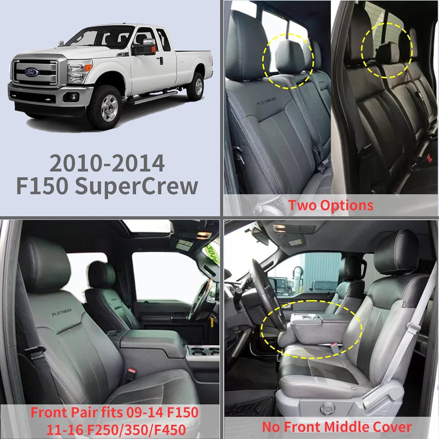 LUCKYMAN CLUB F150 Fauxledaj Sidlokoj Konvenaj por 2015-2024 F150 SuperCrew kaj 2017-2024 F250 F350 F450 Super Duty Crew Cab Pickup Trucks 