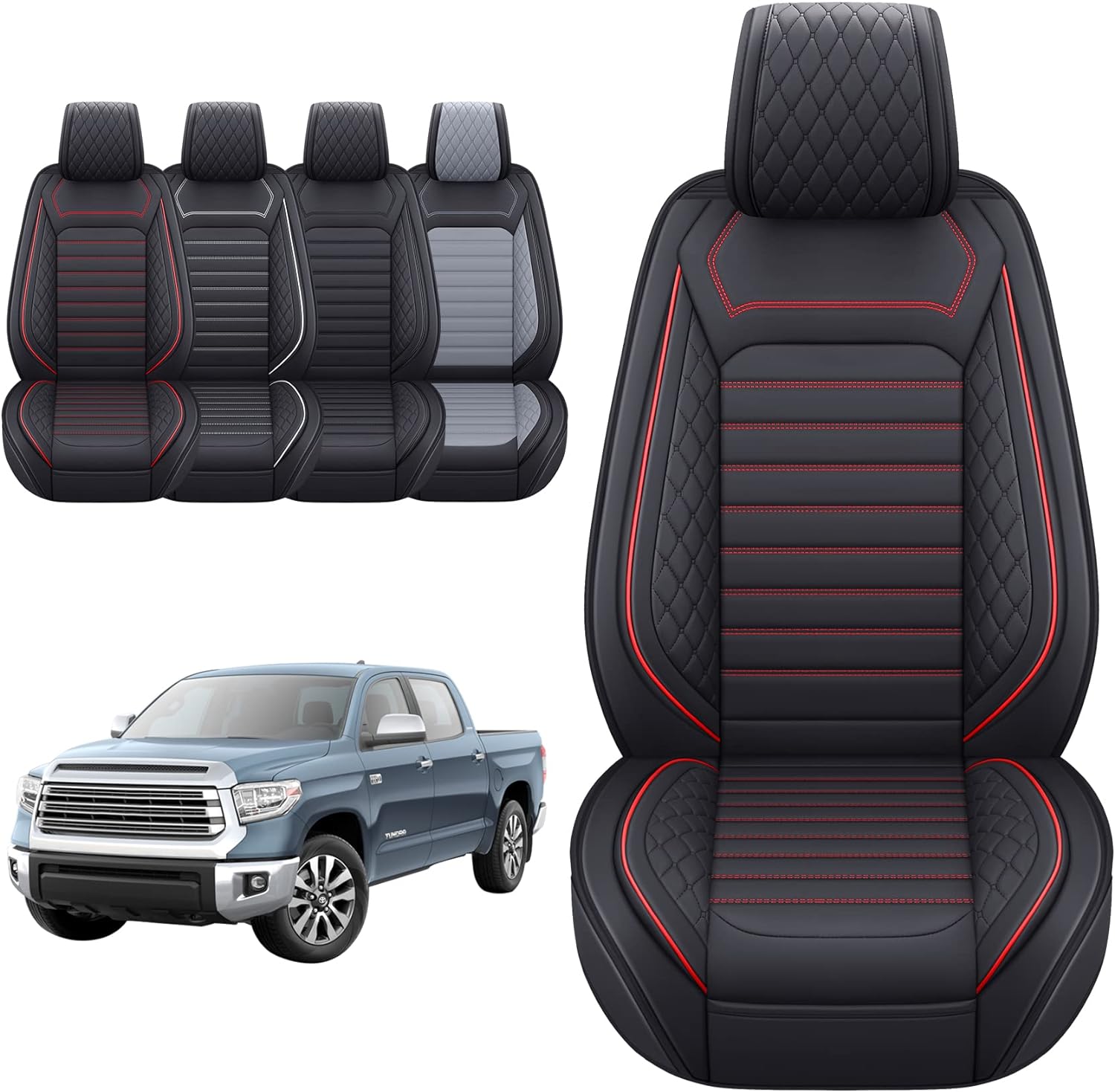 LUCKYMAN CLUB Tundra Seat Covers Full Set Compatible with Toyota Tundra Custom Fit 2008-2024 Truck Pickup Crewmax Double Cab Waterproof Leather Seat Cushions with Split Bench 40/60