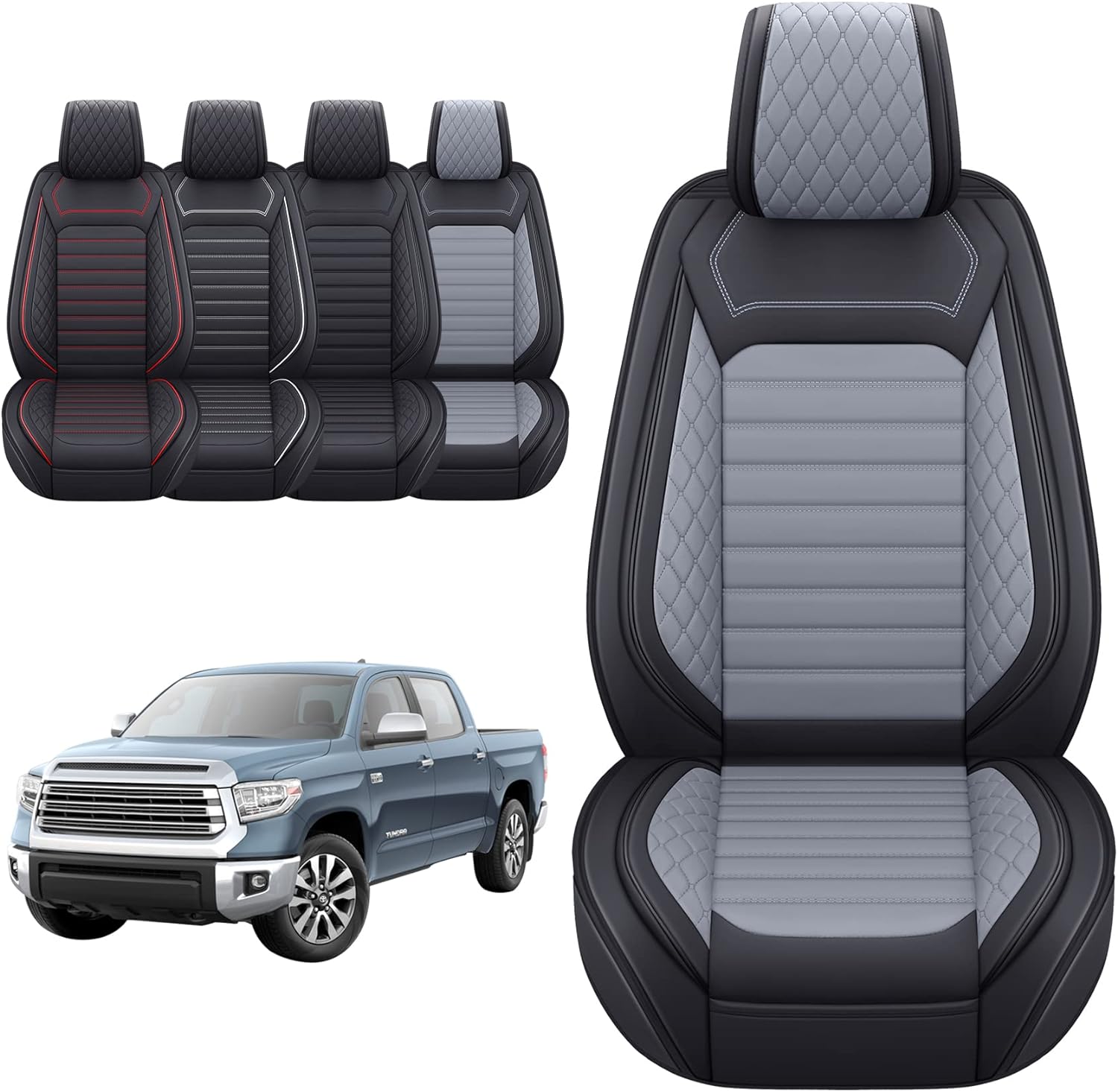 LUCKYMAN CLUB Tundra Seat Covers Full Set Compatible with Toyota Tundra Custom Fit 2008-2024 Truck Pickup Crewmax Double Cab Waterproof Leather Seat Cushions with Split Bench 40/60