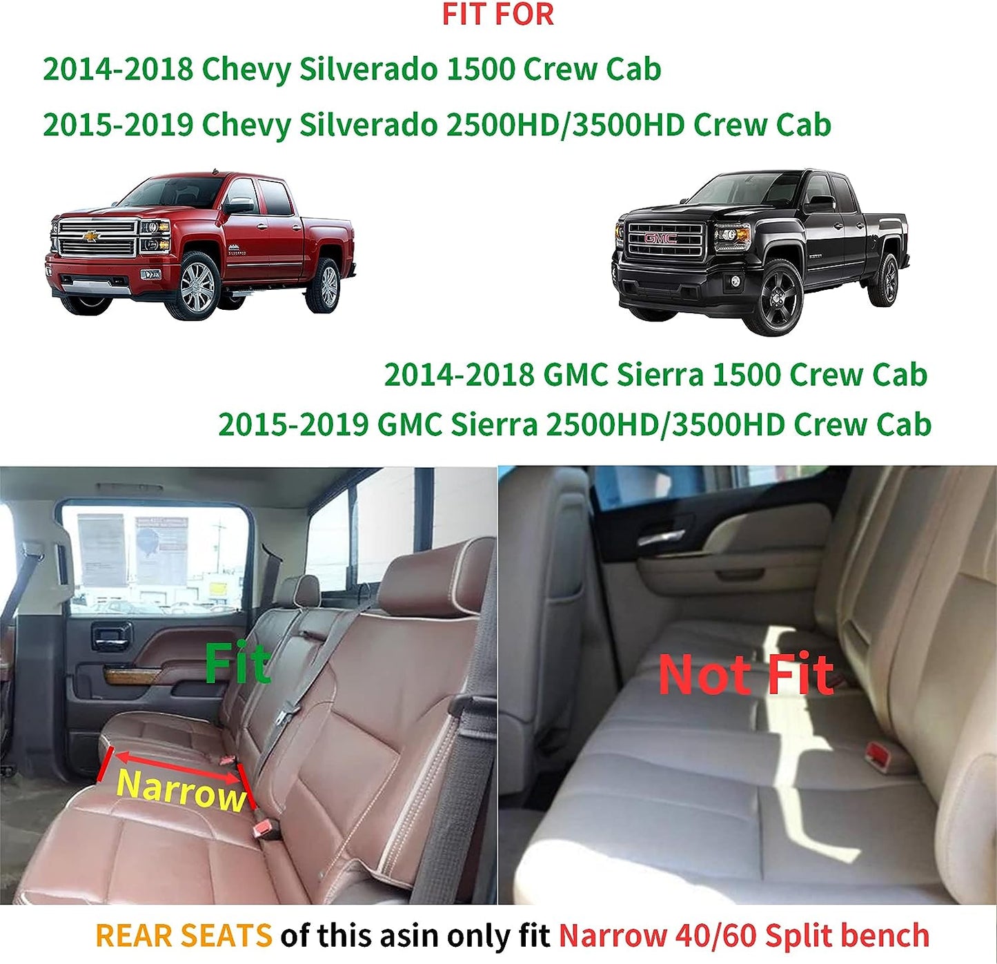 LUCKYMAN CLUB Silverado Seat Covers, Fit for 2019-2023 Chevy Silverado GMC Sierra 1500 and 2020-2023 2500HD 3500HD Crew Cab Water Proof Faux Leather