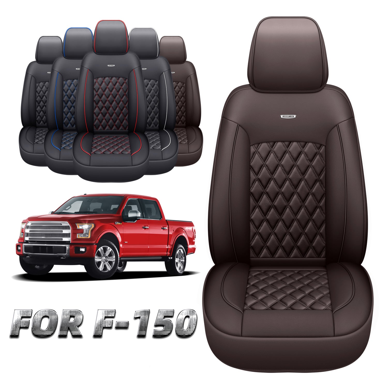 Ford F150 Faux Leather Seat Covers for 2015-2025 F150 SuperDriver and 2017-2025 F250 F350 F450 SuperDriver Cab Leather Trucks, All Season Universal Full Surround Specialty Seat Covers