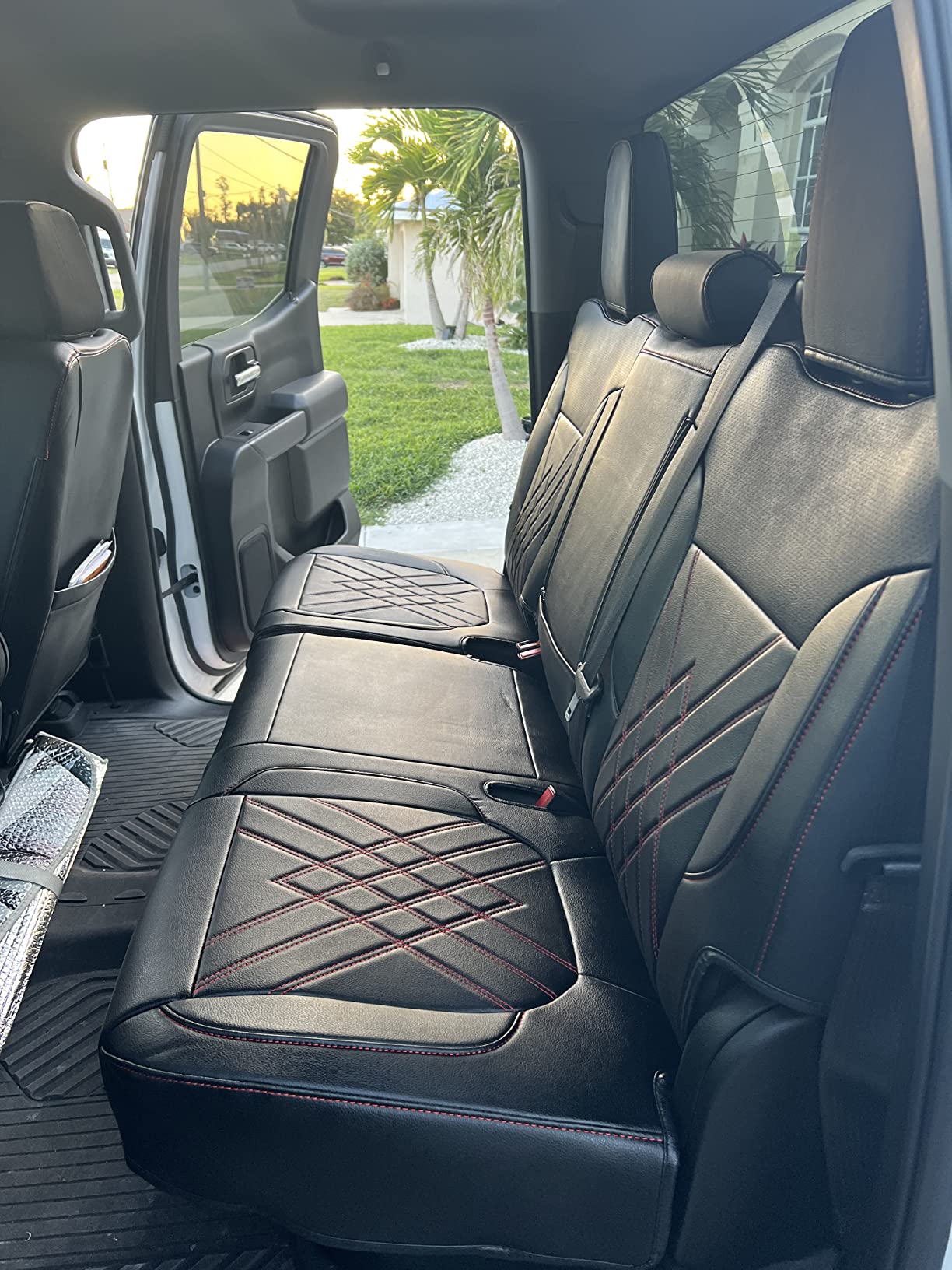 LUCKYMAN CLUB Chevy Sliverado Leather truck Seat  Covers 2014-2018 For1500&2500&3500HD Custom-made all-enveloped, all-season, waterproof leather