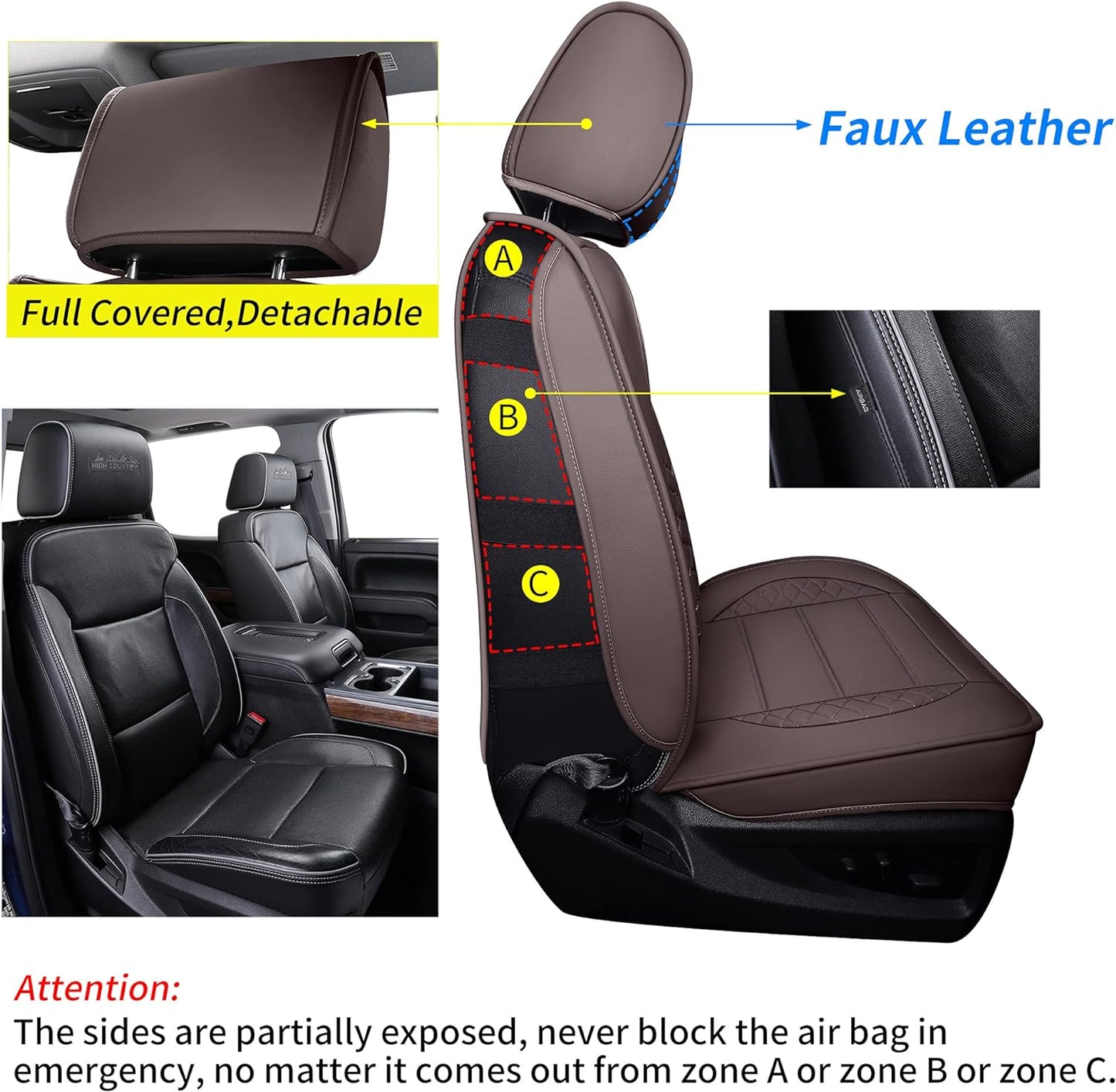 LUCKYMAN CLUB Silverado Seat Covers, Fit for 2019-2023 Chevy Silverado GMC Sierra 1500 and 2020-2023 2500HD 3500HD Crew Cab Water Proof Faux Leather